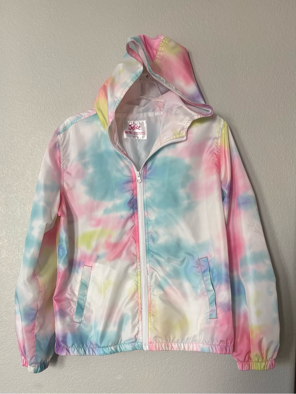 Justice Girls' Pastel Tie-Dye Hooded Windbreaker Jacket